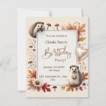 Personalized Autumn Hedgehog Birthday Invitation