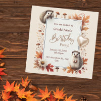 Personalized Autumn Hedgehog Birthday Invitation