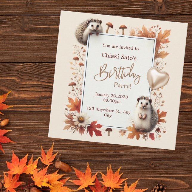 Personalized Autumn Hedgehog Birthday Invitation (Creator Uploaded)