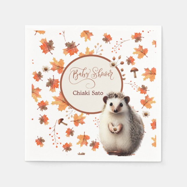 Personalized Autumn Hedgehog Napkins (Front)