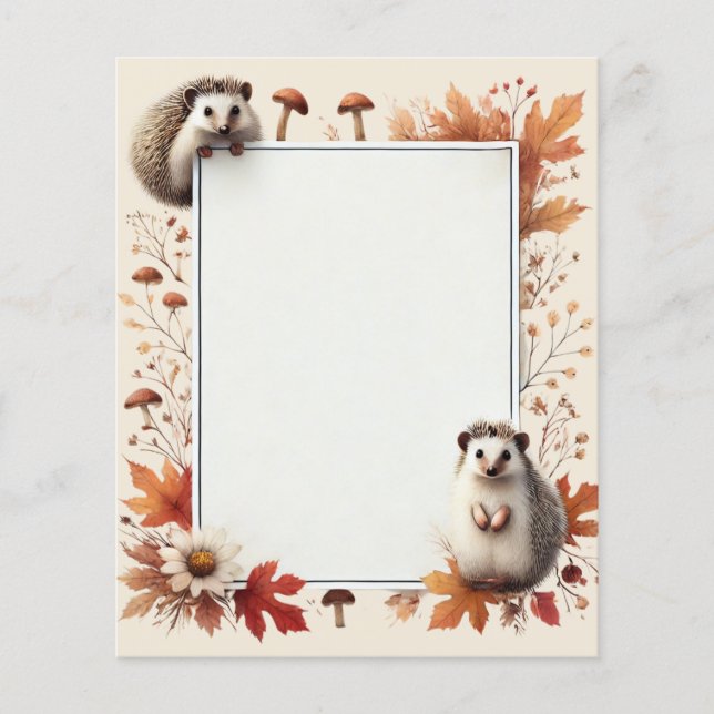 Personalized Autumn Hedgehog Notepaper (Front)