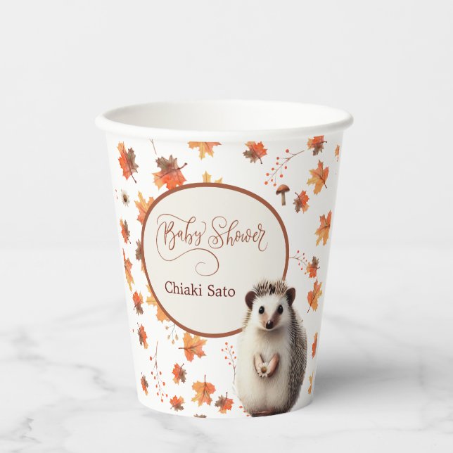 Personalized Autumn Hedgehog Paper Cups (Front)