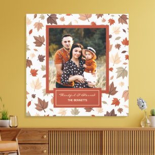 Personalized Autumn Leaves Family Photo Canvas Print