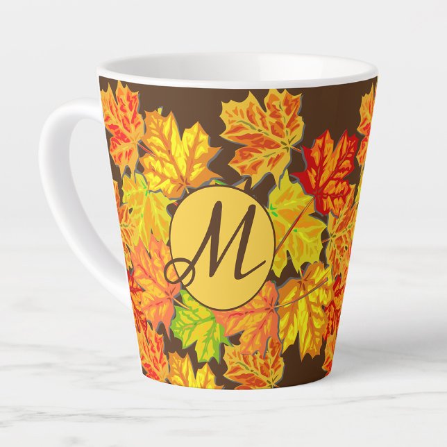 Personalized Autumn Leaves Monogram Latee Mug (Creator Uploaded)