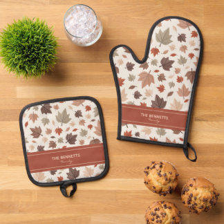Personalized Autumn Leaves Oven Mitt & Pot Holder Set