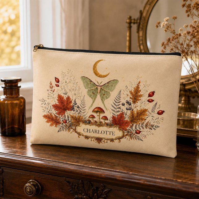 Personalized Autumn Luna Moth Witchy Botanical  Accessory Pouch (Personalized Autumn Luna Moth Witchy Botanical Accessory Pouch)