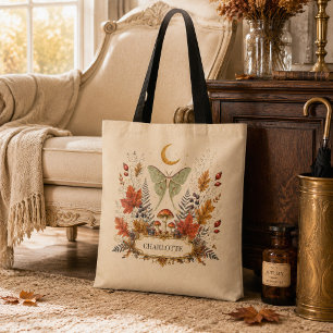 Personalized Autumn Luna Moth Witchy Botanical Tot Tote Bag