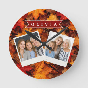Personalized Autumn Maple Leaves Colourful Fall Round Clock