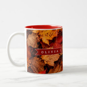 Personalized Autumn Maple Leaves Colourful Fall Two-Tone Coffee Mug