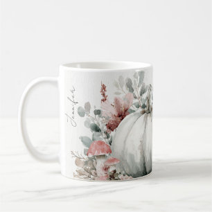 Personalized Autumn Mug with Pumpkins and Flowers