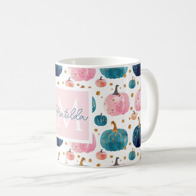 Personalized Autumn Mug with Pumpkins Pattern (Front Right)