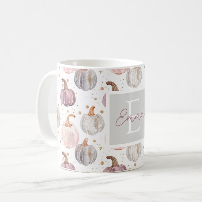Personalized Autumn Mug with Pumpkins Pattern (Front Left)