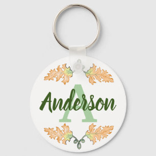 Personalized Autumn Oak Leaves Keychain