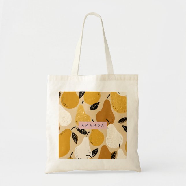 Personalized Autumn Pear Fruit Design Tote Bag (Front)