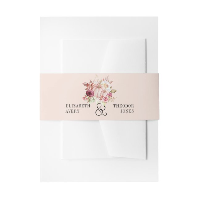 Personalized Autumn Pink Burgundy Pumpkin Invitation Belly Band (Front Example)