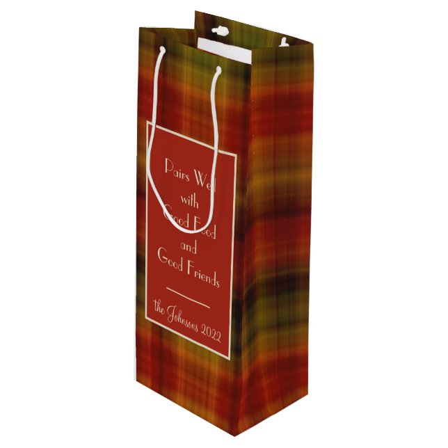Personalized Autumn Print Wine Gift Bag (Front Angled)