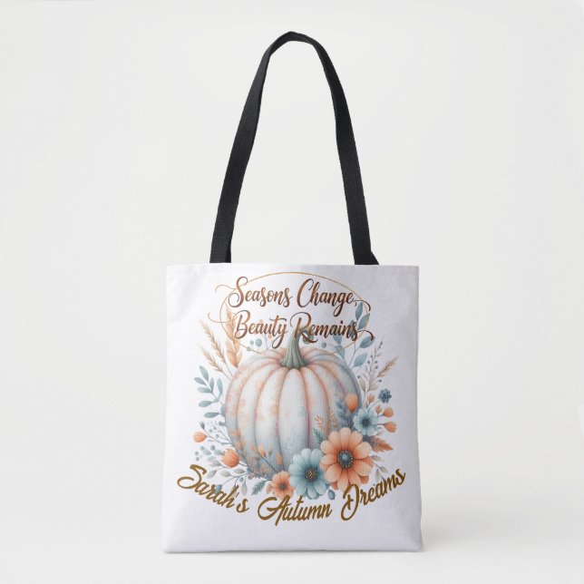Personalized Autumn Pumpkin & Floral Tote Bag – Cu (Front)