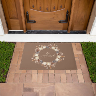 Personalized Autumn Pumpkin Pine Cones Wreath Doormat