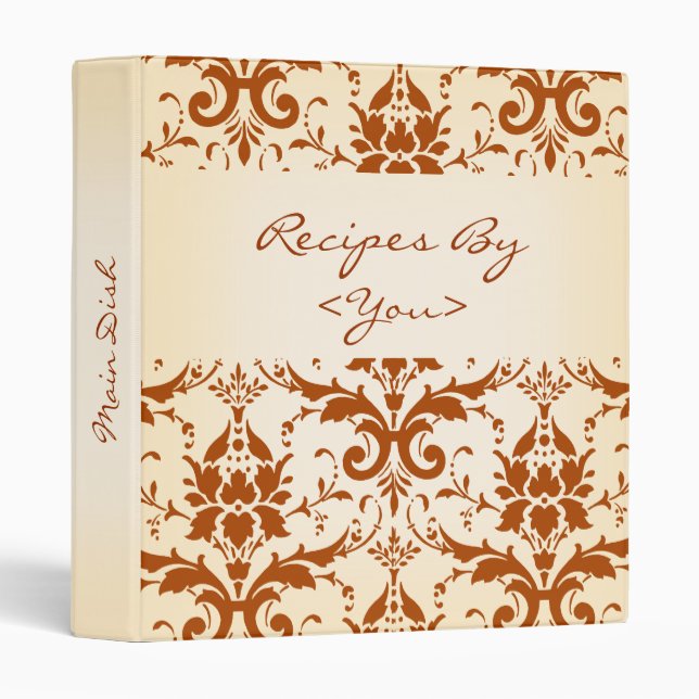 Personalized Autumn Rust Damask Recipe Cook Book Binder (Front/Spine)
