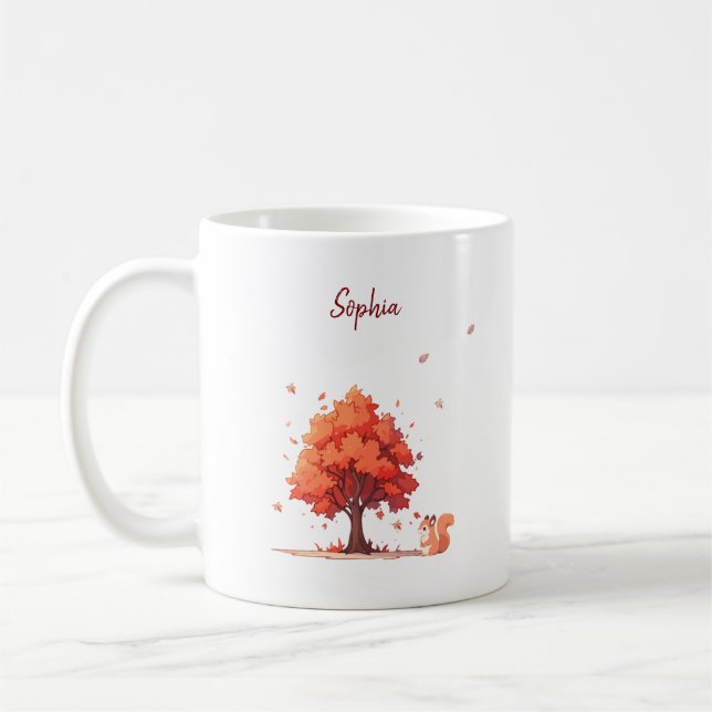 Personalized Autumn Tree and Squirrel  Coffee Mug (Left)