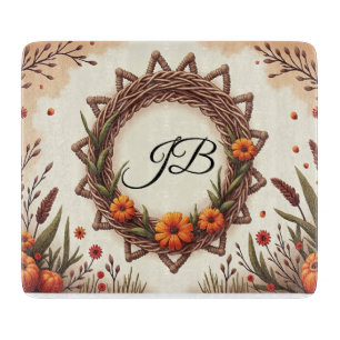 Personalized Autumn Wreath Glass Cutting Board