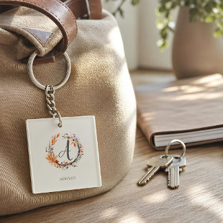 Personalized Autumn Wreath Monogram Keychain