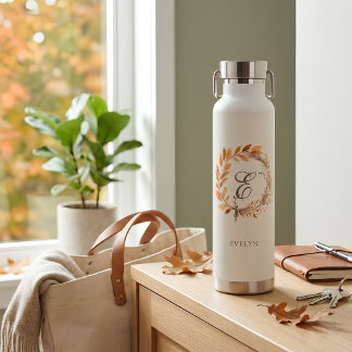 Personalized Autumn Wreath Monogram Water Bottle