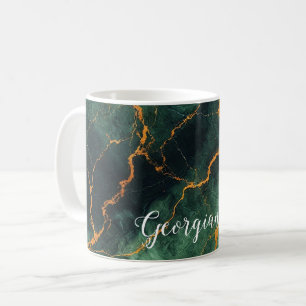 Personalized Autumnal Forest Green & Gold Marble Coffee Mug