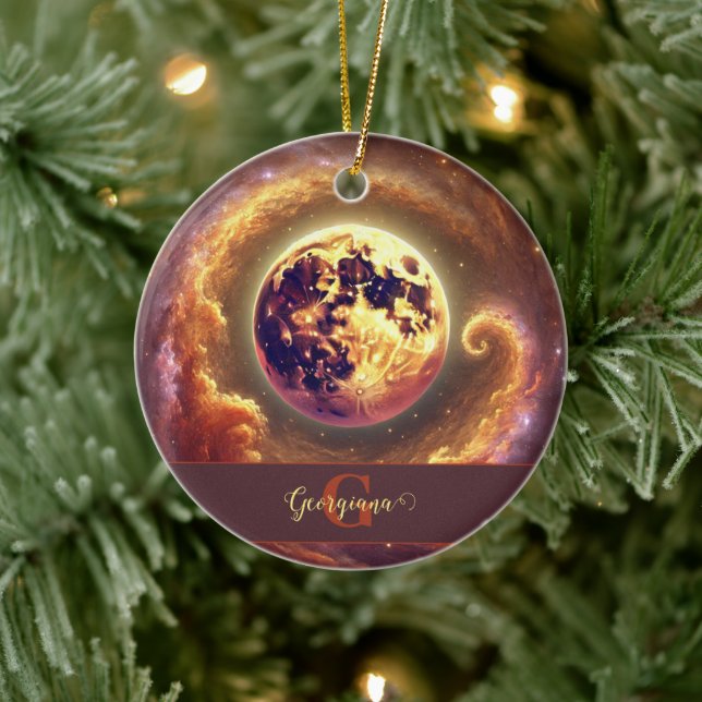 Personalized Autumnal Galaxy Harvest Moon Ceramic Ornament (Tree)