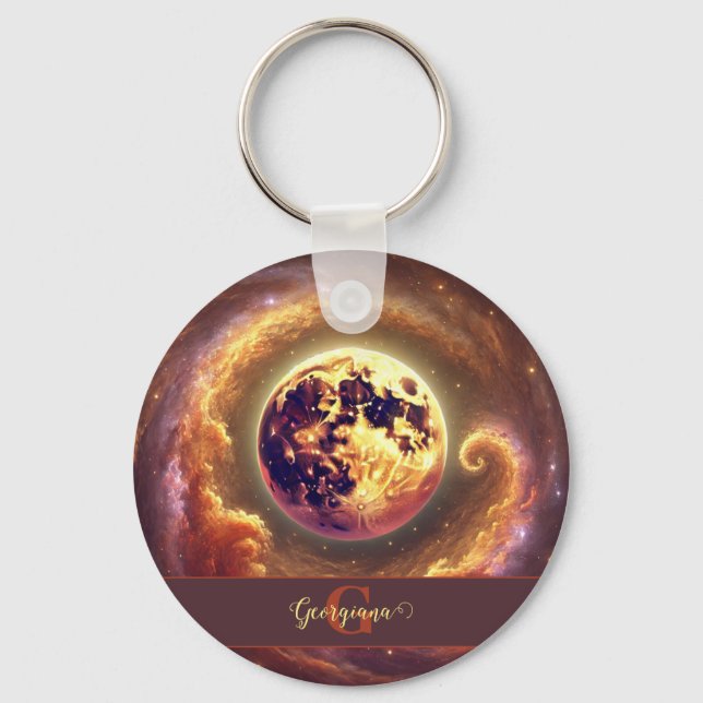 Personalized Autumnal Galaxy Harvest Moon Keychain (Front)