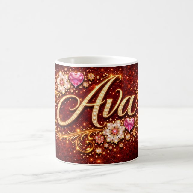 Personalized Ava Mug Gold Pink Heart Romantic Gift (Center)