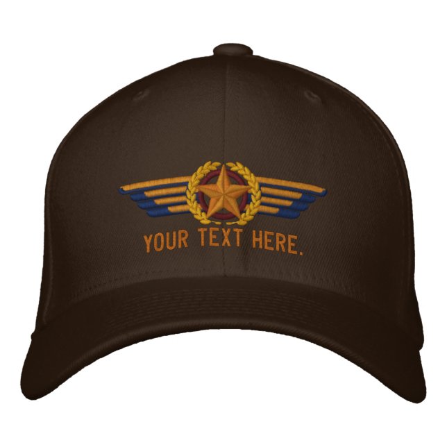 Personalized Aviation Star Laurels Pilot Wings Embroidered Hat (Front)