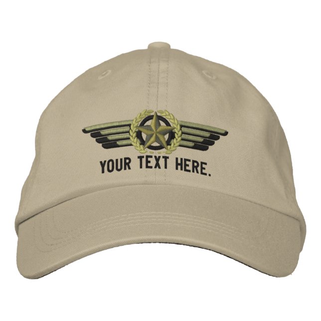 Personalized Aviation Star Laurels Pilot Wings Embroidered Hat (Front)