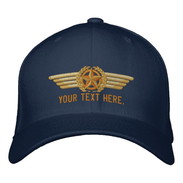 Personalized Aviation Star Laurels Pilot Wings Embroidered Hat (Front)