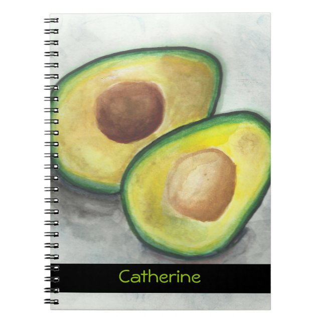 Personalized Avocado in Watercolor Notebook (Front)