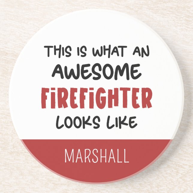 Personalized Awesome Firefighter Funny Firefighter Coaster (Front)
