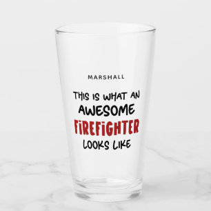 Personalized Awesome Firefighter Funny Firefighter Glass