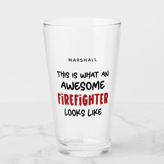 Personalized Awesome Firefighter Funny Firefighter Glass (Front)
