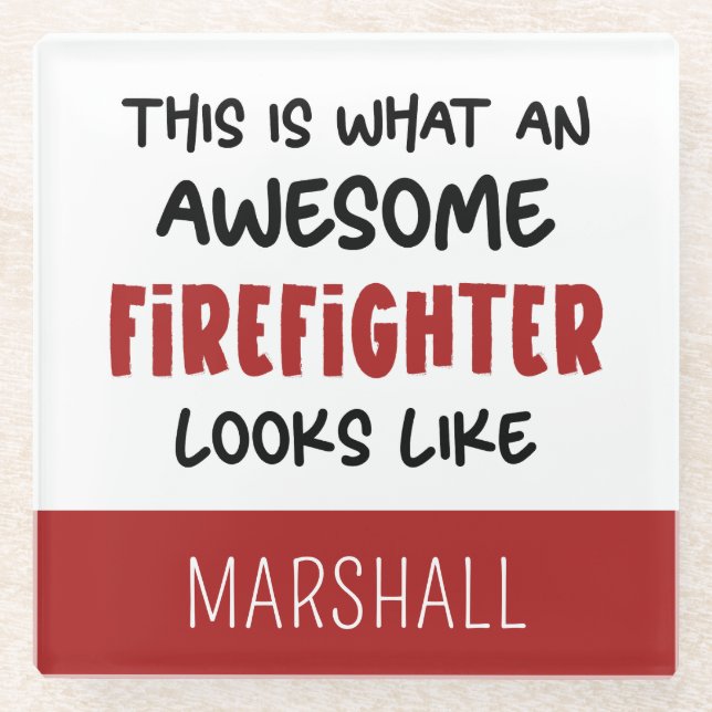 Personalized Awesome Firefighter Funny Firefighter Glass Coaster (Front)