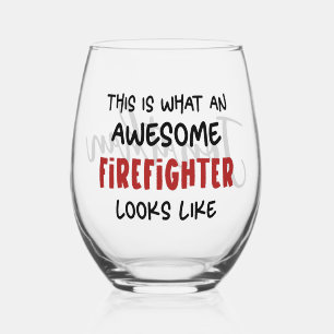 Personalized Awesome Firefighter Funny Firefighter Stemless Wine Glass