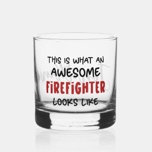 Personalized Awesome Firefighter Funny Firefighter Whiskey Glass