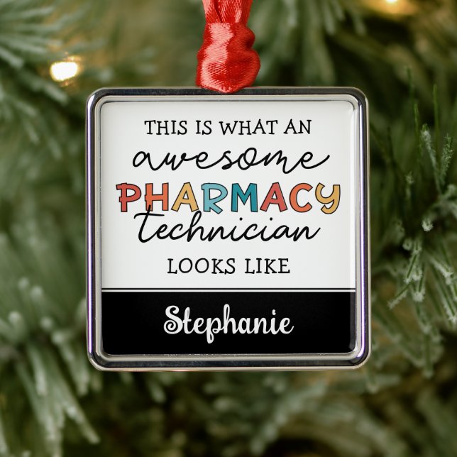 Personalized Awesome Pharmacy Tech Funny Metal Ornament (Tree)