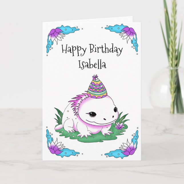 Personalized Axolotl  Birthday with Colouring Page Card (Front)