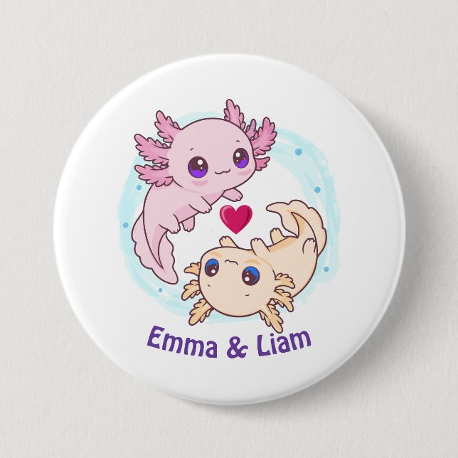 Personalized Axolotl Couple Valentine Button (Front)