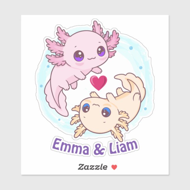 Personalized Axolotl Couple Valentine Sticker (Sheet)