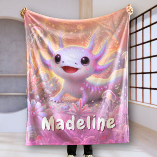 Personalized Axolotl Gift Custom Name Pink Fleece Blanket