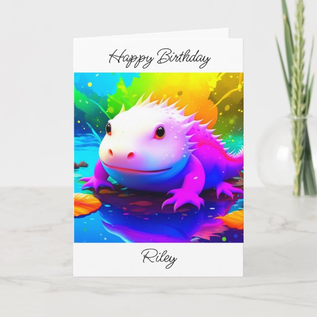 Personalized Axolotl Kid's Birthday Card (Front)