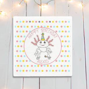 Personalized Axolotl Themed Birthday Party Napkin