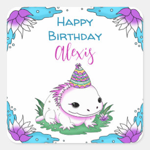 Personalized Axolotl Themed Girl's Birthday  Square Sticker