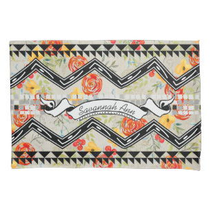 Personalized Aztec Floral Red and Orange Pattern Pillowcase